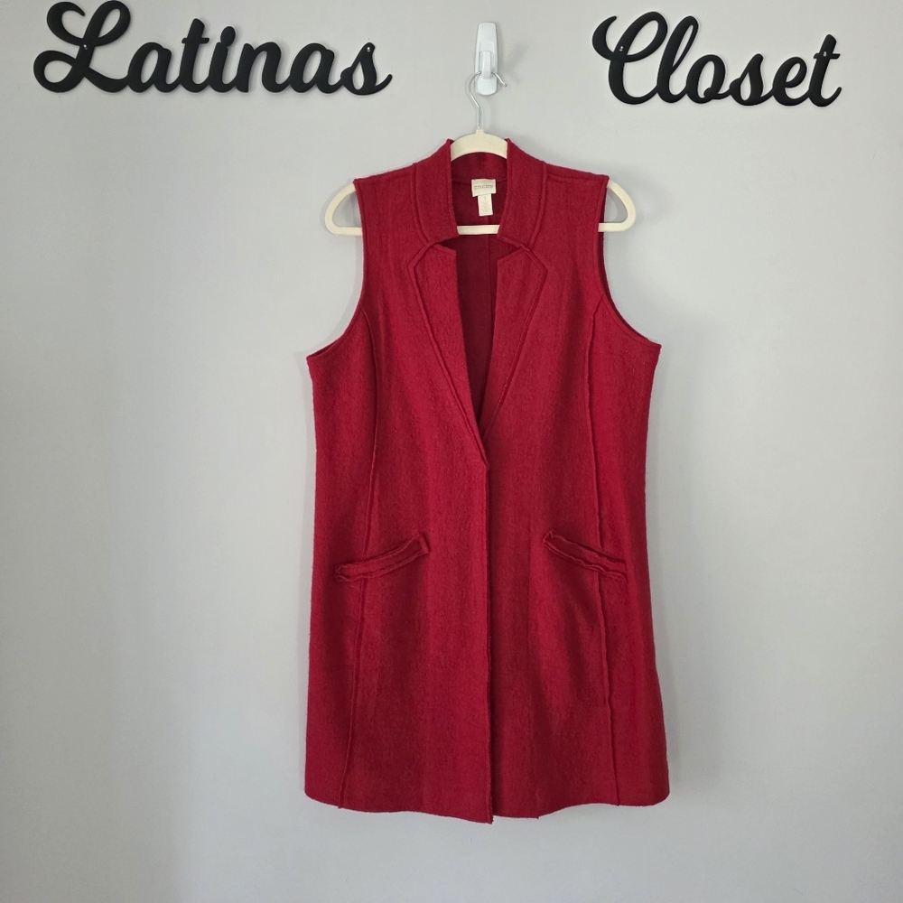 CHICO'S Boiled 100% Wool Longline Cardigan Vest Red Size Medium - Picture 2 of 13